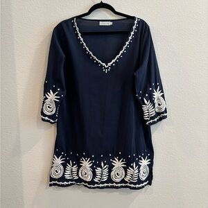 Navy Embroidered V-Neck Women’s Swim Coverup